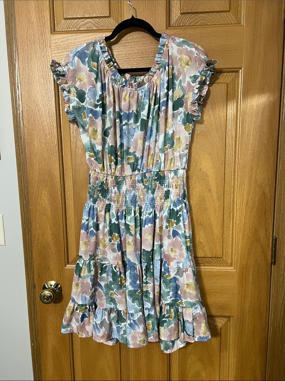 ODDY Pastel Floral Smocked Tiered Ruffle Dress